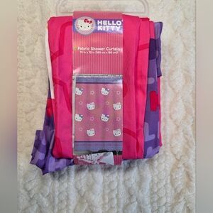 Hello Kitty Fabric Shower Curtain Pink Purple Hearts Stars 72x72 Sanrio